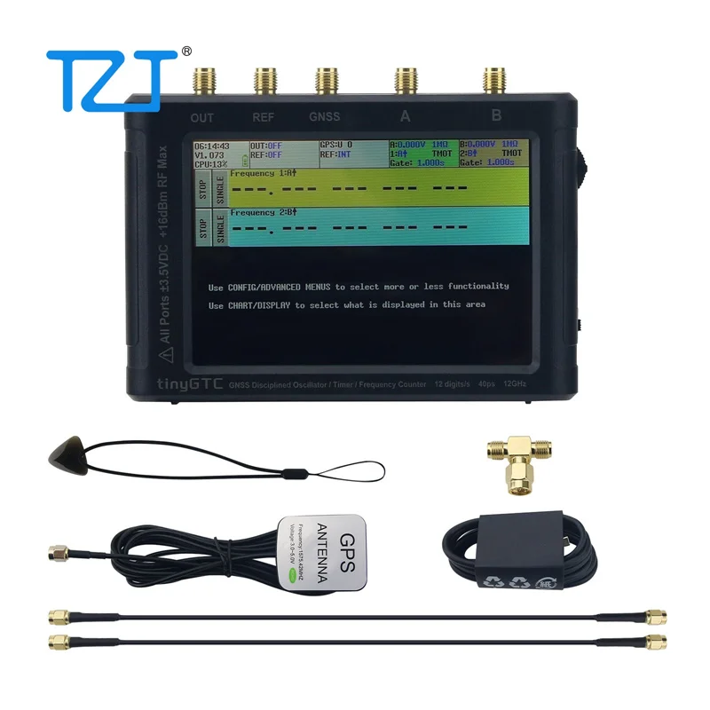 TZT TINYGTC ZC407/ZC412 0.1Hz-7GHz/12.8GHz Handheld 12Bit High Precision Frequency Counter Built-in GNSS Disciplined Oscillator