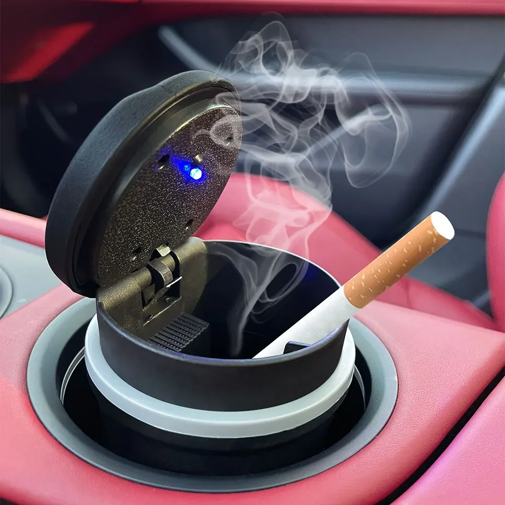 For Skoda Fabia 3 6Y MK3 MK2 MK1 1 2 ac 6Y2 6Y3 6Y5 NJ NJ3 NJ5 Foldable Ashtray With LED Blue Light Tobacco Storage Case