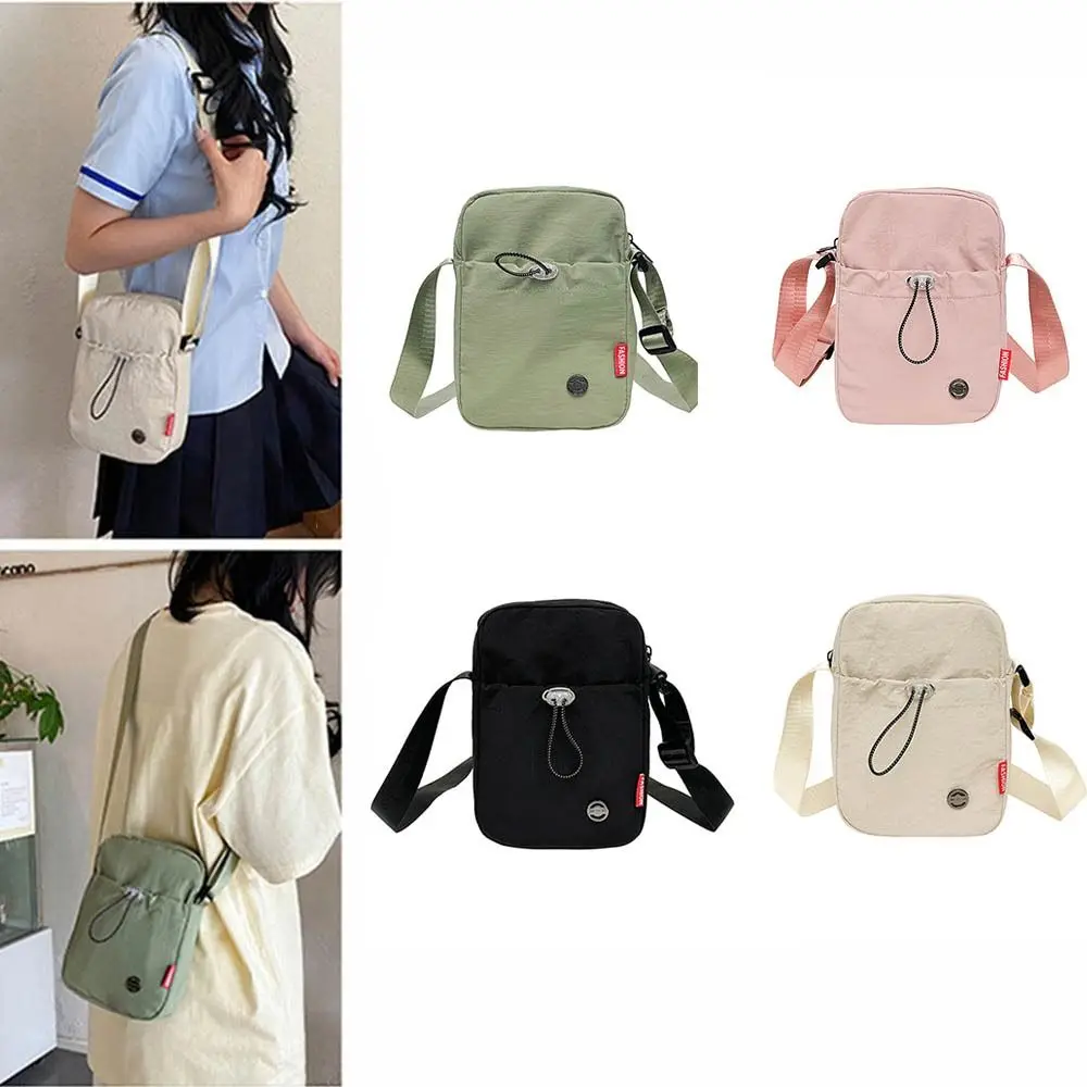 

Однотонная сумка через плечо на шнурке, водонепроницаемая нейлоновая сумка на плечо в корейском стиле, легкая нейлоновая сумка-переноска для бутылки с водой