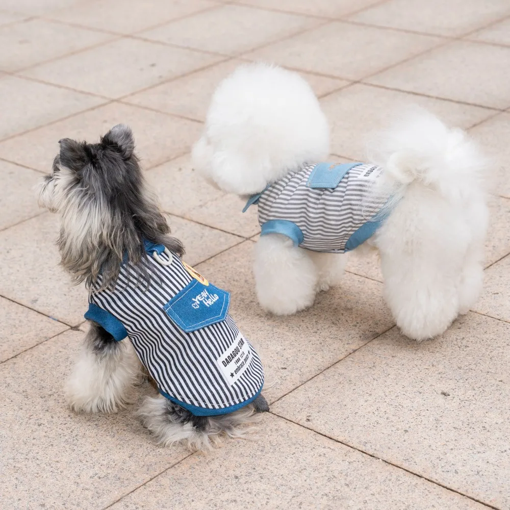 Spring Striped Pet Dog Denim Vest, Shih Tzu Clothes for Small Dogs, Yorkshire Terrier, Puppy Jeans Jacket, Chihuahua Apparel