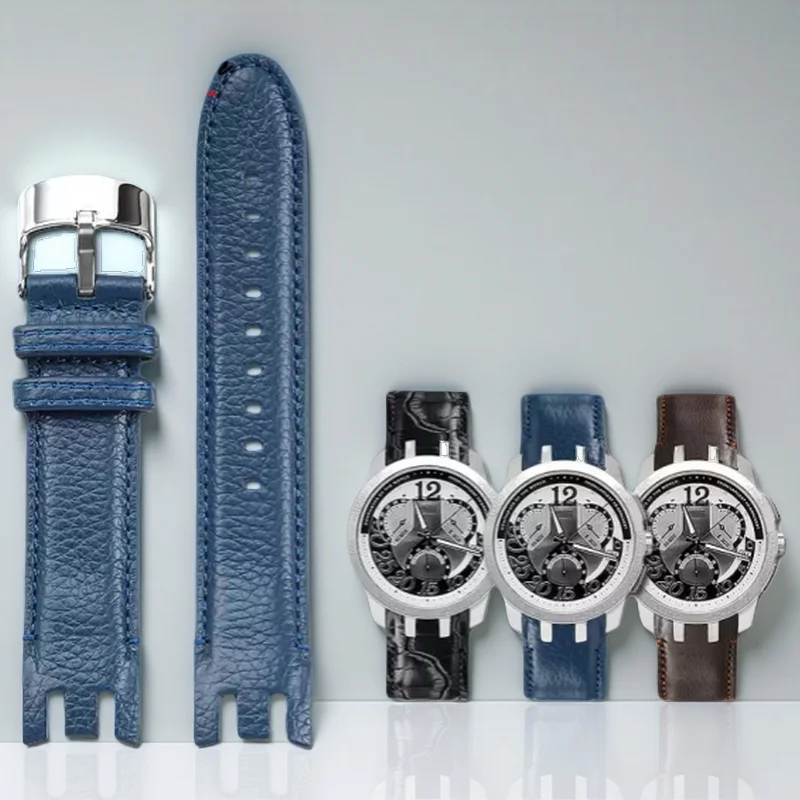 21mm para swatch pulseira de relógio de couro genuíno yrs403 401 402g 412 418 406g pulseira de couro masculino curvado pino de aço fivela