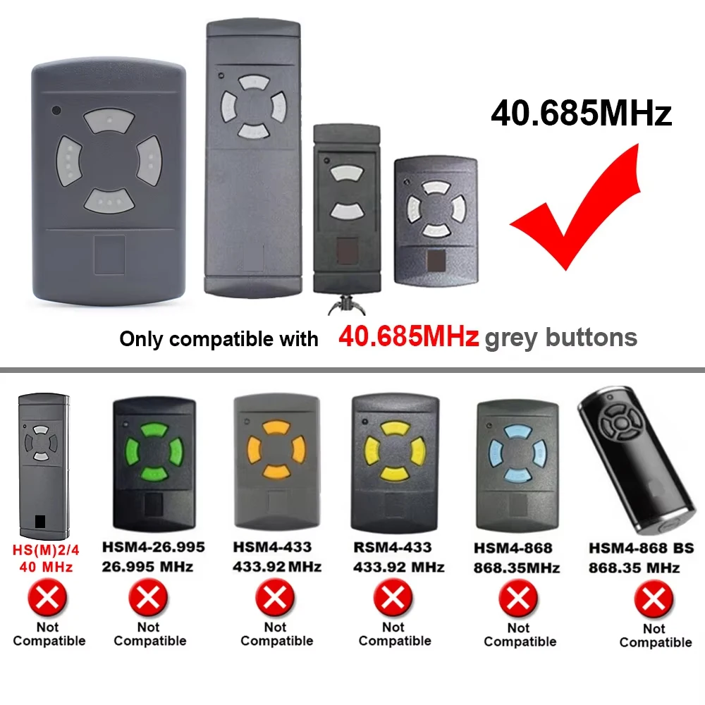 40 685 mhz HS4 HSE2 HSM4 Garage Door Remote Control Duplicator Grey Button HS4-40 HSE2-40 HSM4-40 Remote Control