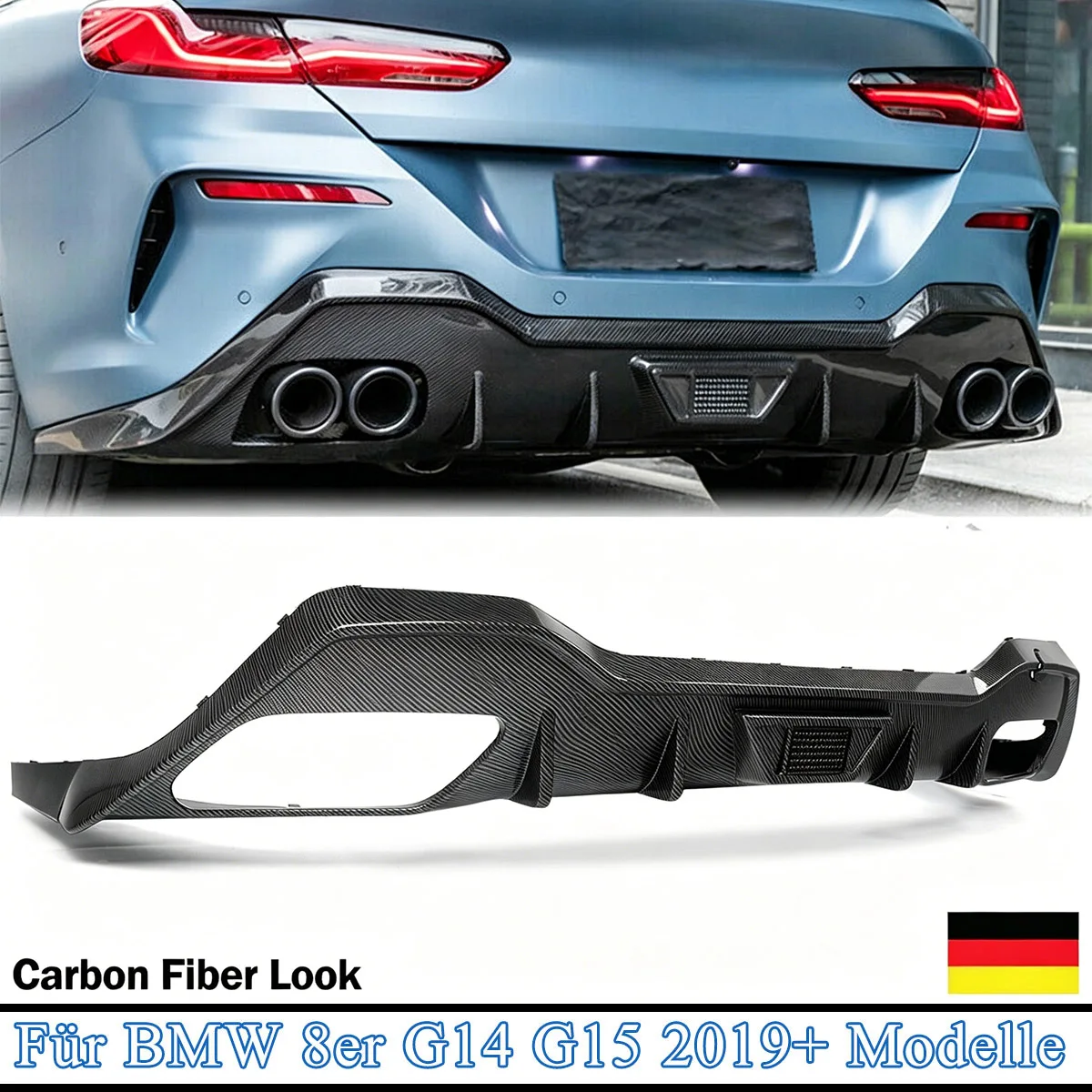 Für BMW 8er Serie G14 G15 2-Türer M850i M Sport 2018 2019 2020 2021 2022 2023 Heckstoßstangenlippe Diffusor Heckdiffusor Carbon-Optik