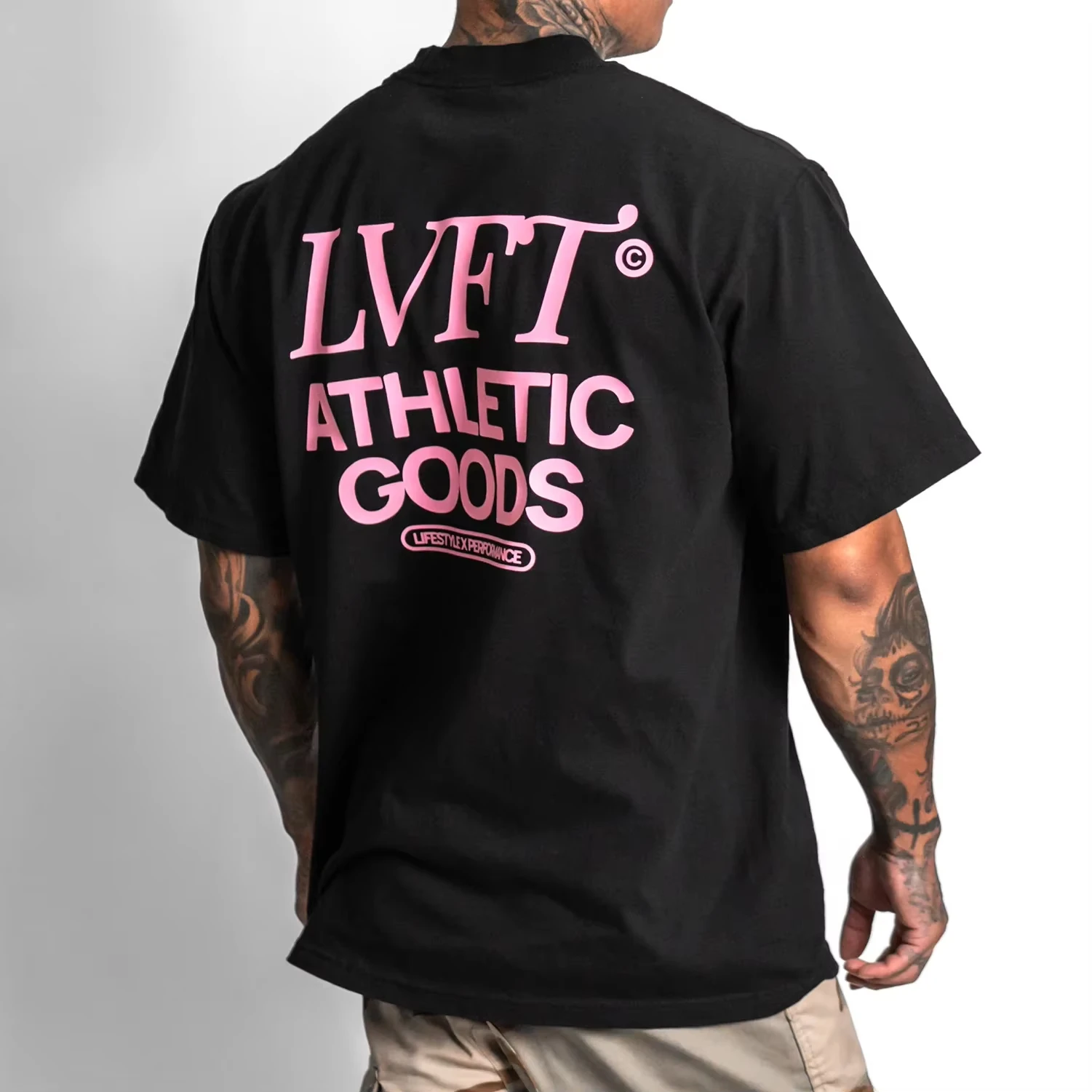 Men Oversized Gym Training T Shirt Simple Pink Letter Print Short Sleeve Loose Workout Streetwear Black Cotton Casual Tee
