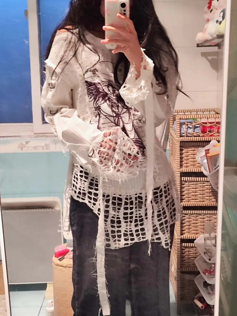 Japanese Original Crew Neck Three-dimensional Pure Cotton Punk Subculture Bondage Angel Restraint Clothes Printed Sweater Women