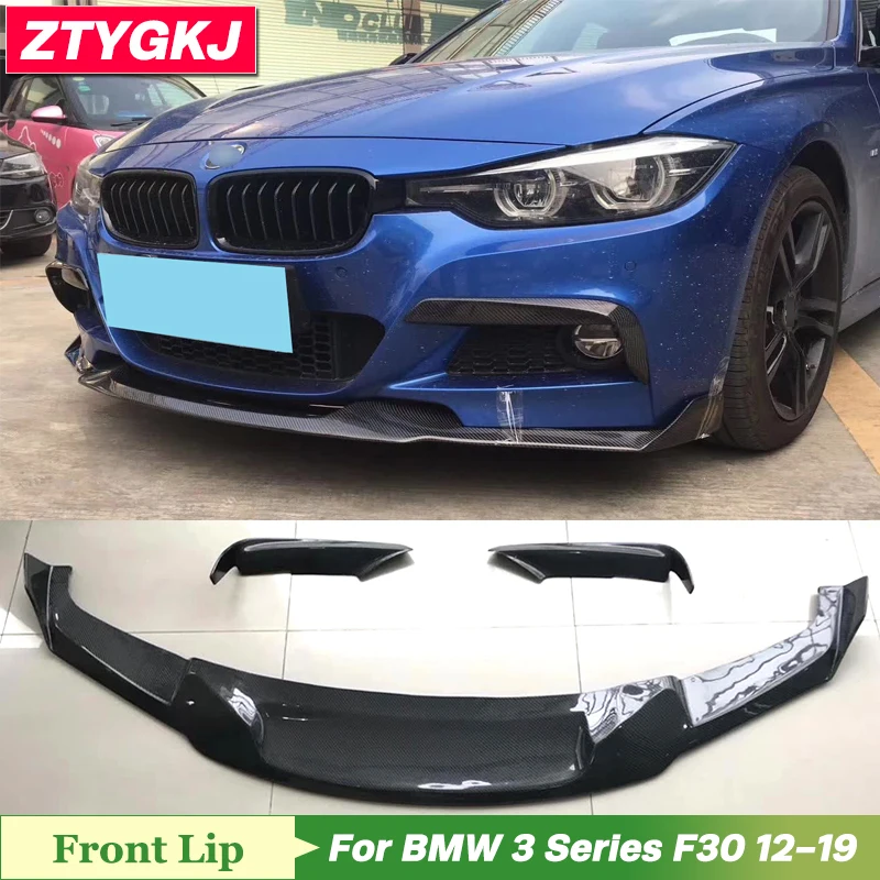 A Style Carbon Fiber Material Front Bumper Lip Spoiler With Fog Lamp Trims For BMW 3 Series F30 MT Kit 2012-2019