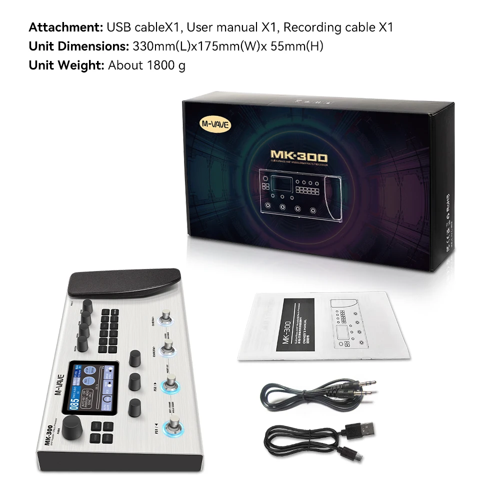 معالج جيتار M-VAVE MK-300 متعدد التأثيرات - ANN النمذجة العصبية 120AMP 360FX 10h 150s StereoLooper 128 Drum MIDI DAW