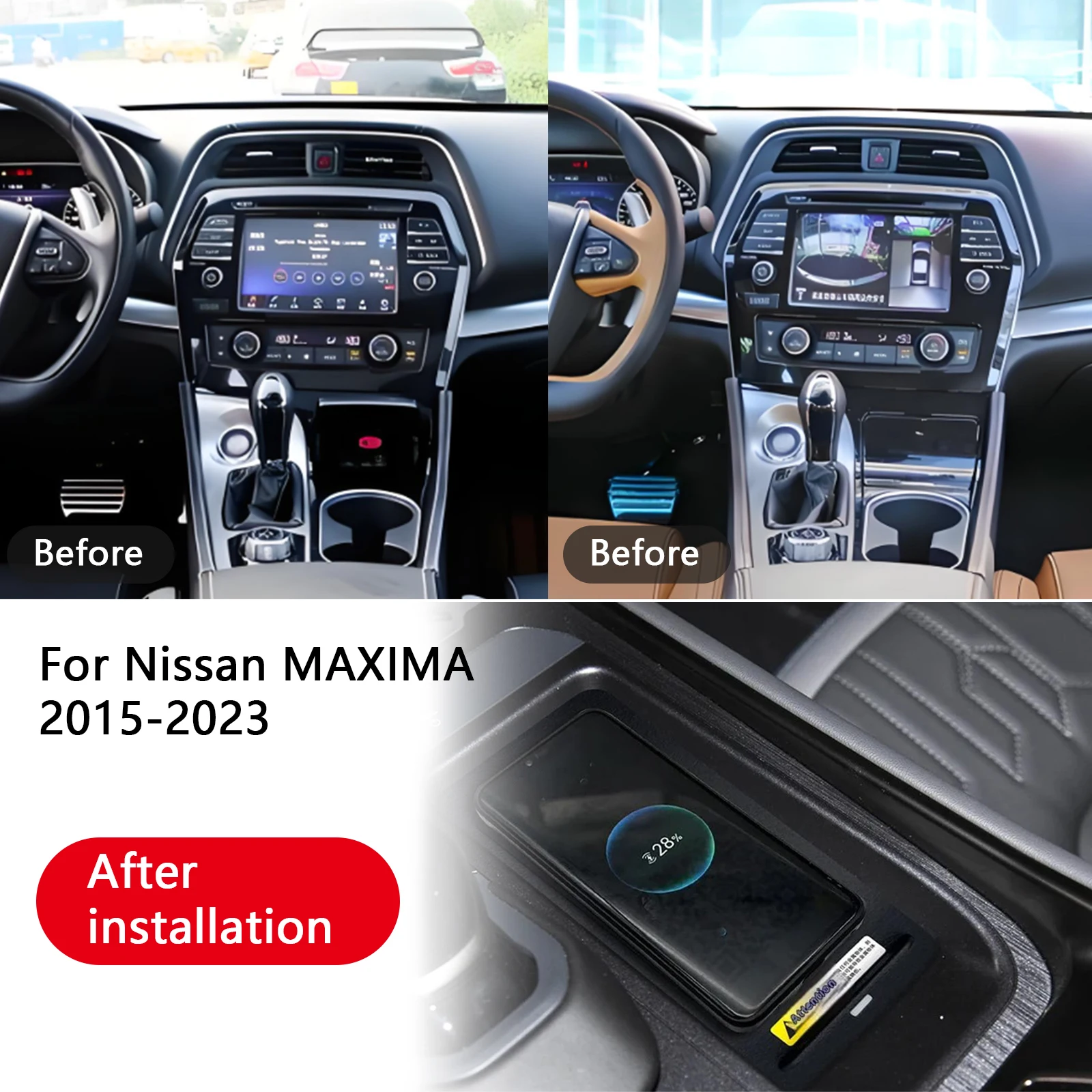 O mais recente para nissan maxima 2015-2023 console central do carro carregador de telefone rápido carregador sem fio placa de carregamento suporte de