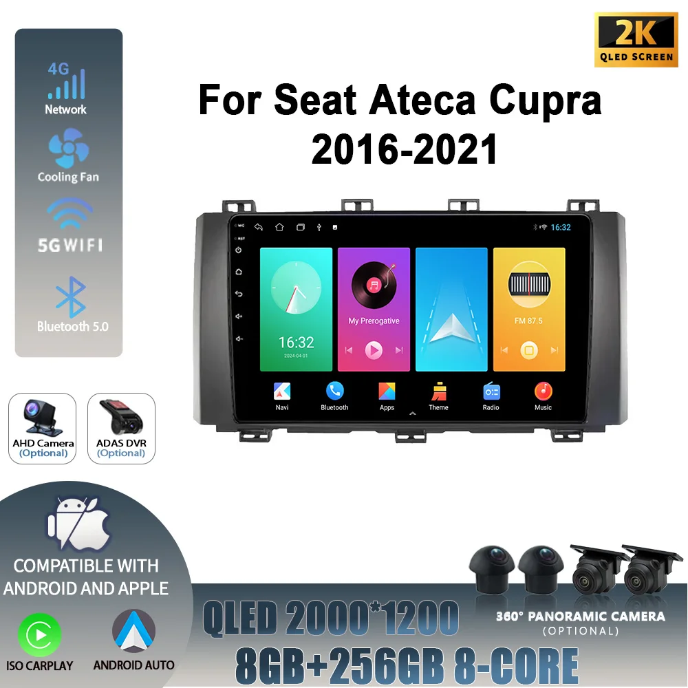 Wireless Carplay Stereo Screen 4G Car Radio Multimedia Navigation Player Head Unit Android 14 For Seat Ateca Cupra 2016-2021