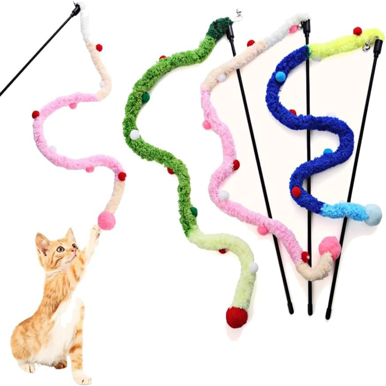 

Adorable interactive plush cat wands for hours of vibrant, stimulating playtime - Guaranteed fun with all breeds of cats - Perfe