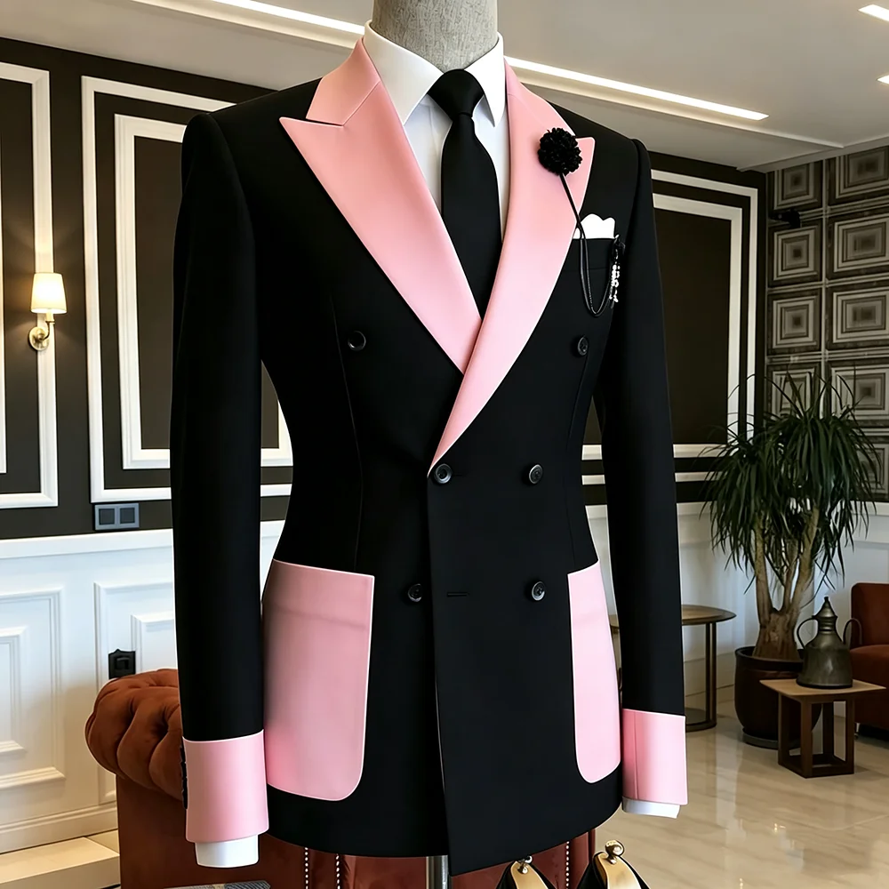 Formal Men's Suits 2 Piece Blazer Pants Double Breasted Peak Lapel Wedding Groomsmen Tuxedos Luxury High Quality Male Clothing