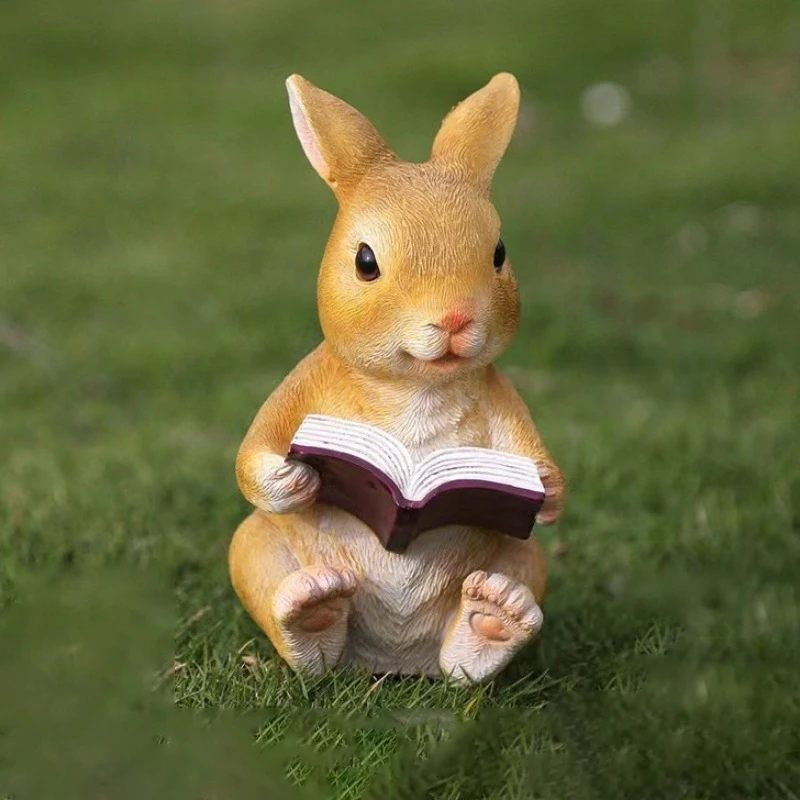 Rabbit Figurine Outdoors Garden Miniatures Creative Cartoon Resin Sculptures Cute Courtyard Decorative Rabbits Small Figurines