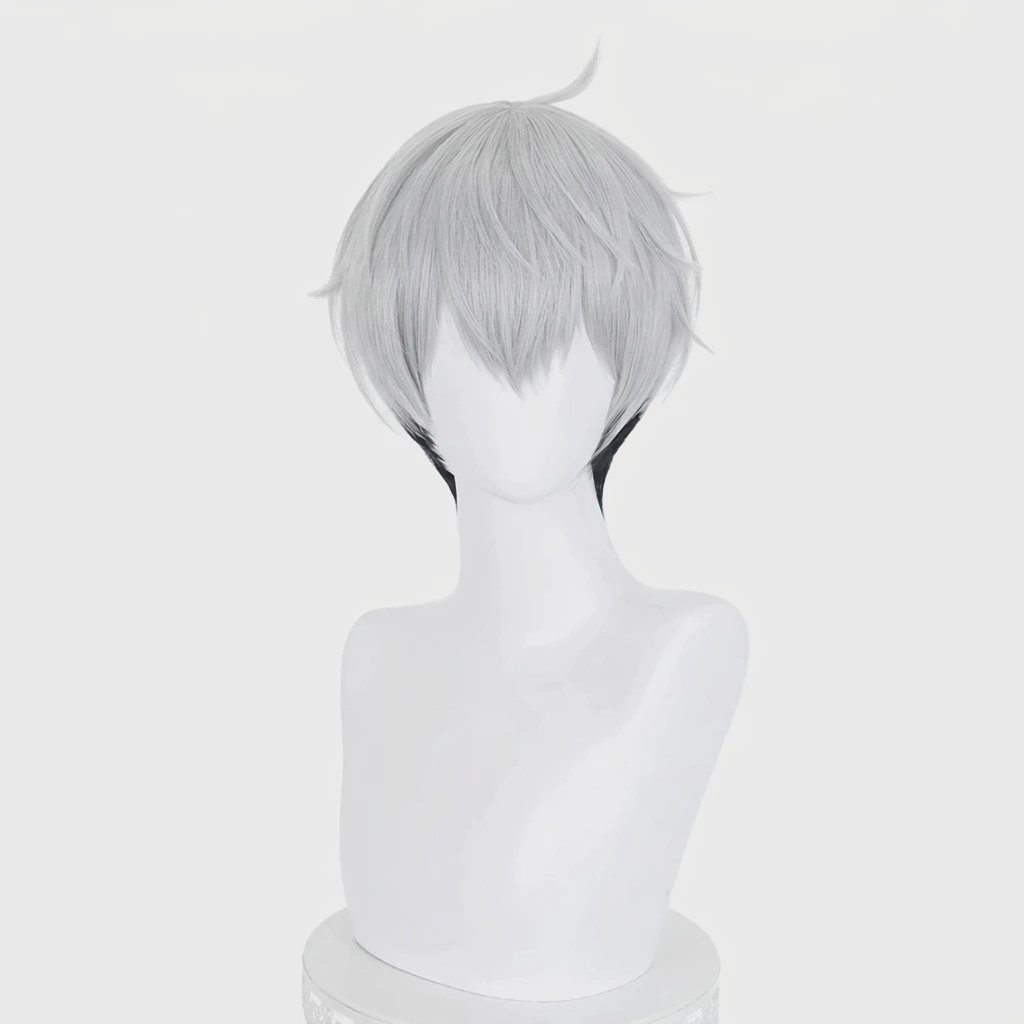 Game Mizuki Kawano Cosplay Wig Short Silver White Hair Two Tone Gradient Scalp Top Men Unisex Adult Halloween Carnival