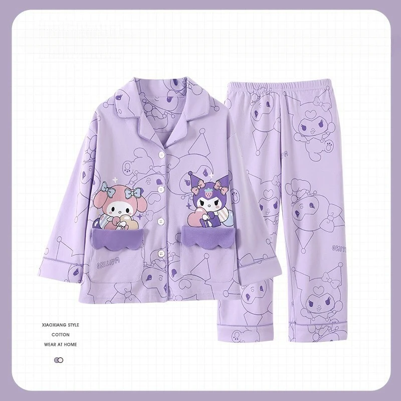 Melody Kuromi Children Pajama Sets Popular Lovable Cartoon Print Kids Nightclothes Set Soft Comfortable Long Sleeved Pants