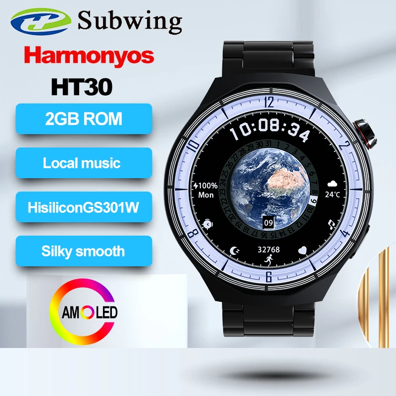 HT30 Smart Watch Harmonyos Silky Smooth Hisilicon 2GB ROM Local Music AMOLED Men Smartwatch Wireless Charging Bluetooth 2024