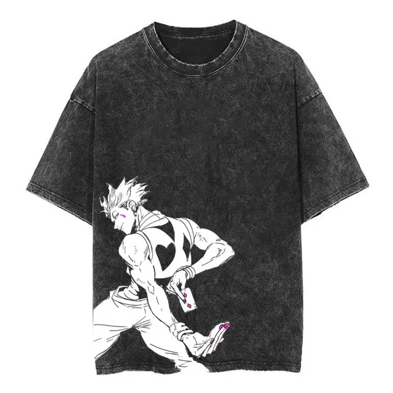 Support Custom Anime Hunter X Hunter Washed Tshirts Graphic Vintage Cotton Tees Tops for Men Summer Casual Harajuku T-shirts