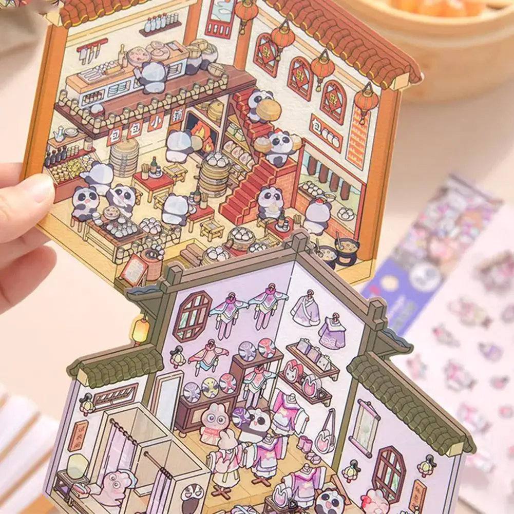 중국 스타일 DIY 3D 스티커 만화 포켓 캐빈 장면 쌓기 및 붙이기 축제, 어린이 학생 생일 선물