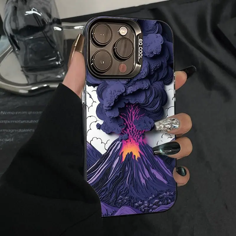 

Volcanic eruption pattern phone case for iPhone 16 15 14 13 12 11 Pro/ Max/Plus shock-proof rear cover anti-fingerprint