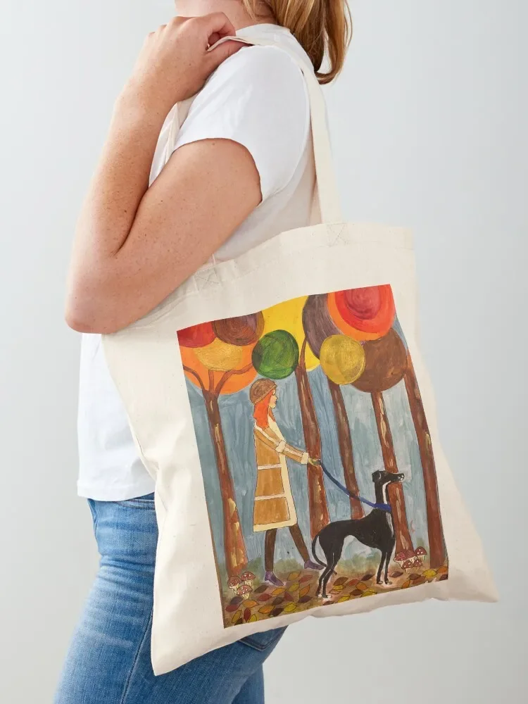 The girl and the greyhound, Autumn Tote Bag foldable reusable bag Cloth bag Large bags for women