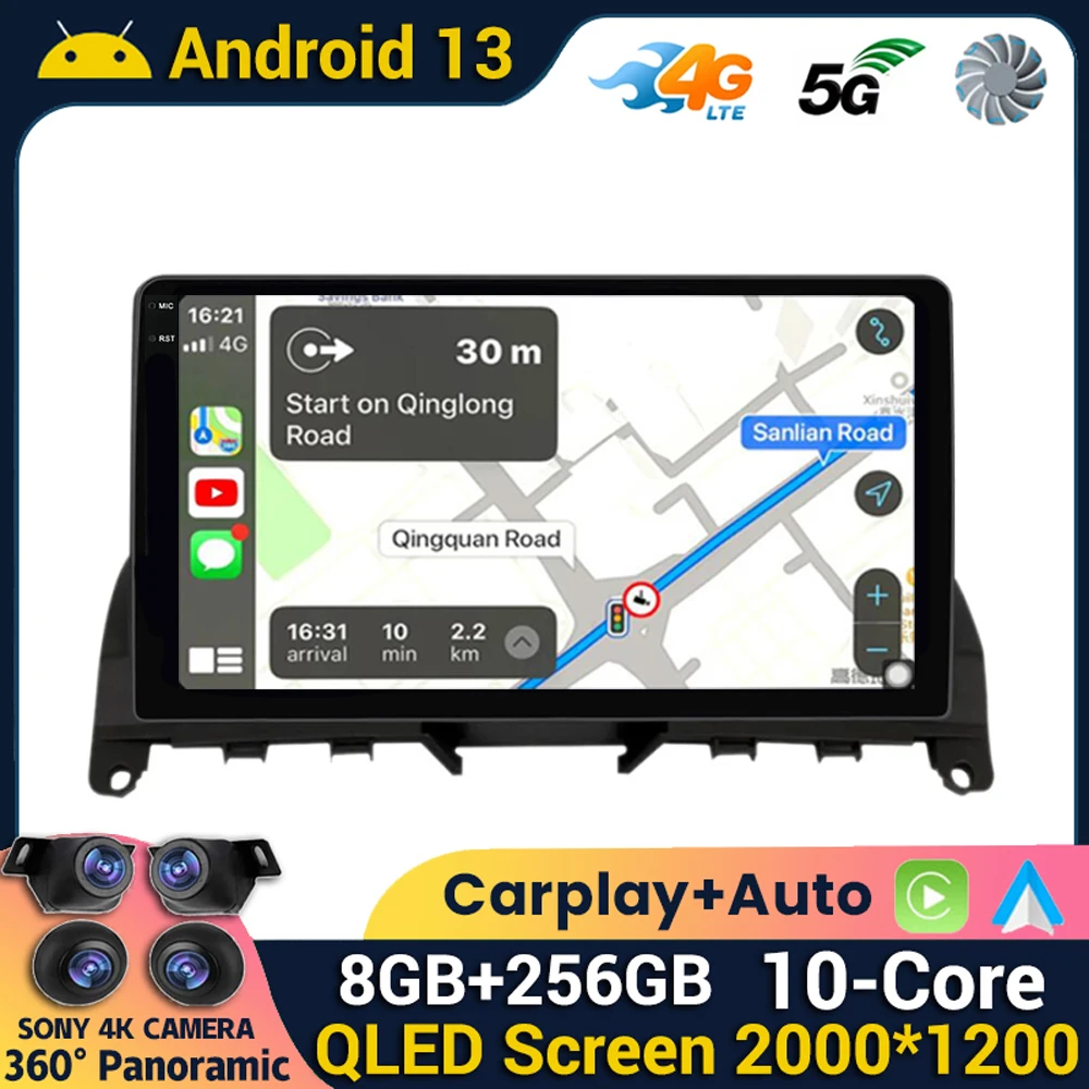 

Android 13 Car Radio WIFI+4G For Mercedes Benz C Class3 W204 S204 2006-2011 Wireless CarPlay+Auto Navigation Multimedia Player