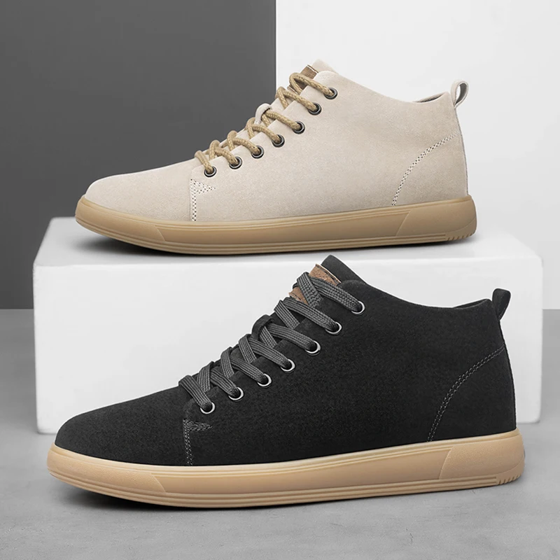 Genuine Pig Leather Fashion Height Increasing Sneakers Men All-match Casual Shoes Increase Insole 8cm Luxury Brand Lift Men Shoe
