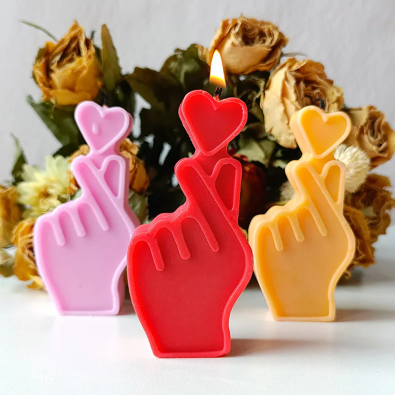 Stampo in silicone con gesto di cuore e dito, candela di San Valentino, stampo per sapone fatto a mano in resina, stampi per biscotti al cioccolato