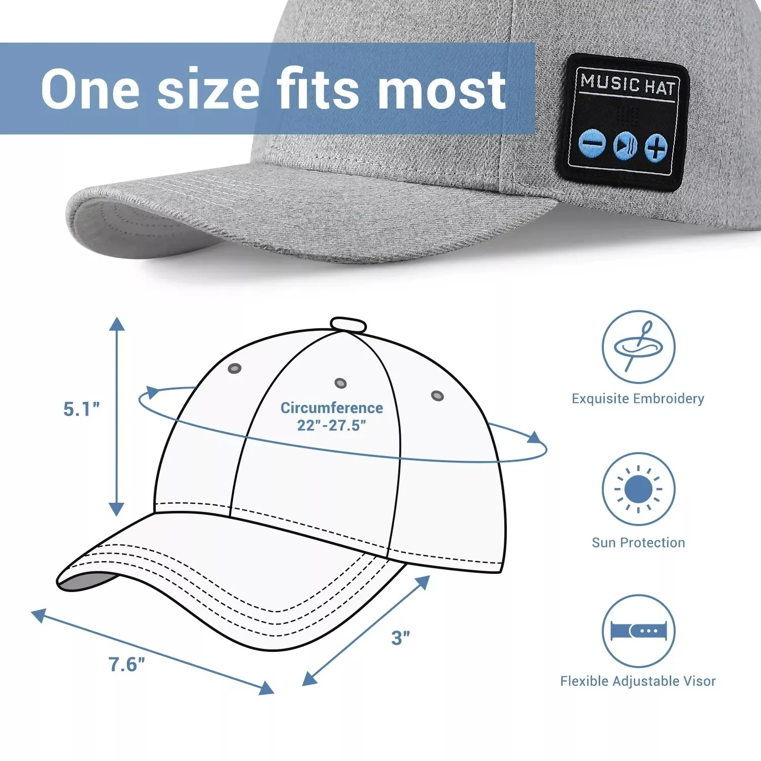 NEW Hat with Bluetooth Speaker Adjustable Bluetooth Hat Wireless Smart Speakerphone Cap for Outdoor Sport Baseball Cap with Mic