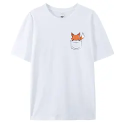 Pocket Fox Men's Summer Retro Printed T-Shirt Round Neck Casual Street Style Tops For Men and Women