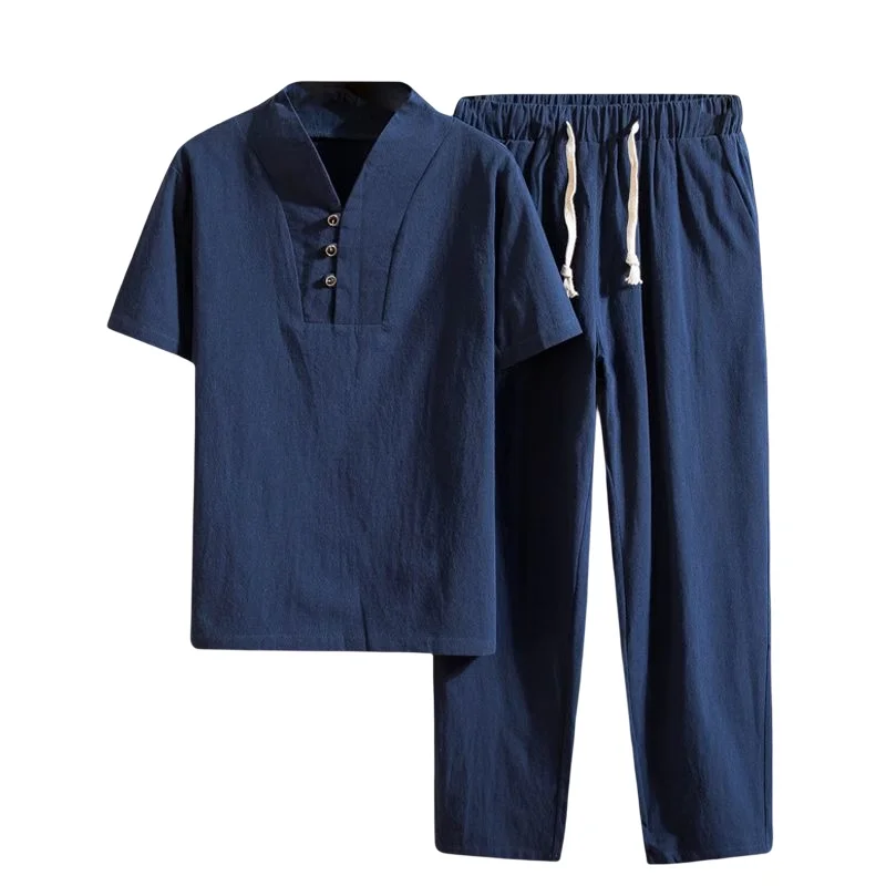 Pyjama en coton à manches courtes pour hommes, vêtements de nuit décontractés, vêtements de détente pour hommes, vêtements de nuit à la mode, grand