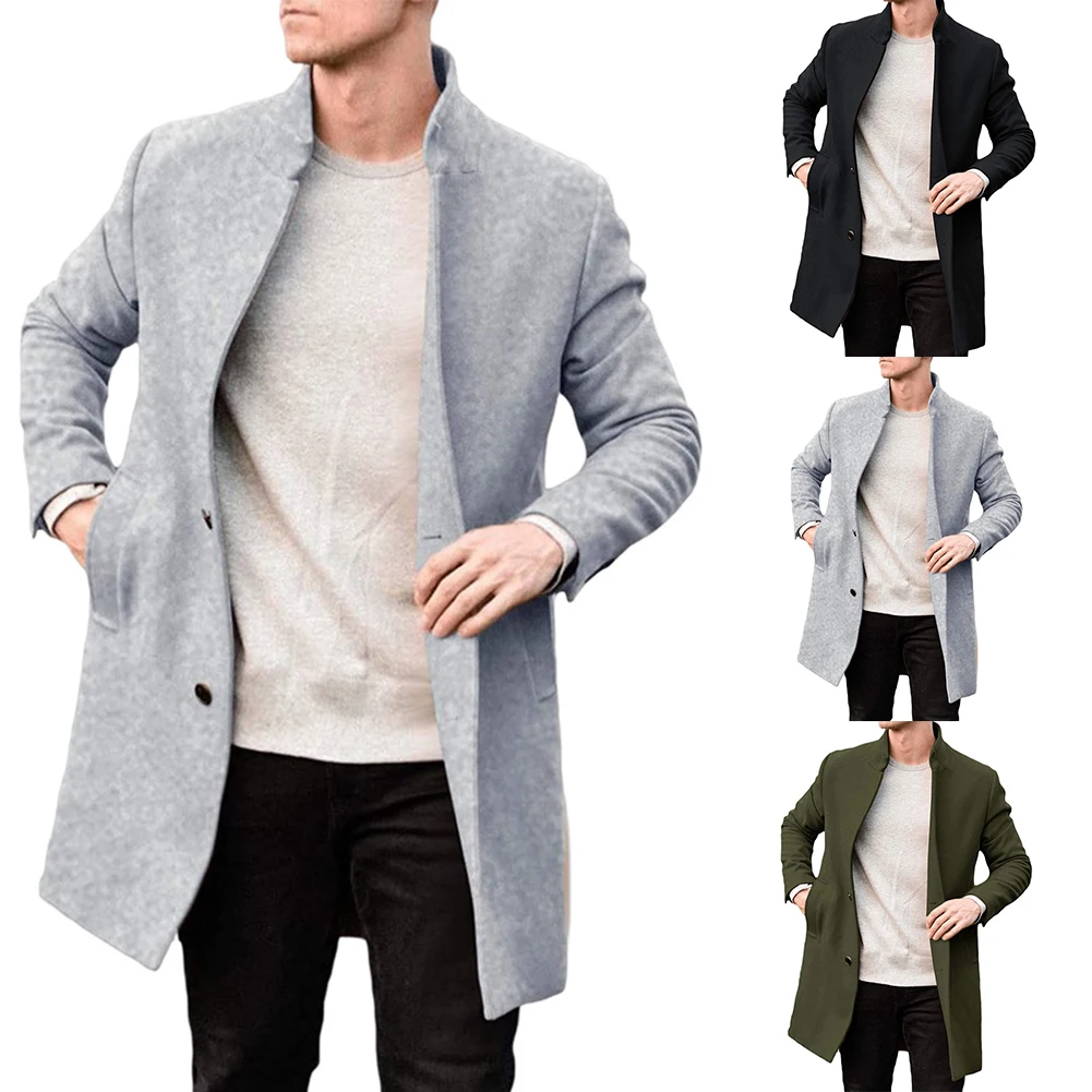 

Men Autumn Winter Keep Warm Long Sleeve Cardigans Trench Coat Jacket Overcoat Windbreaker Slim Fit Fashion Solid Color