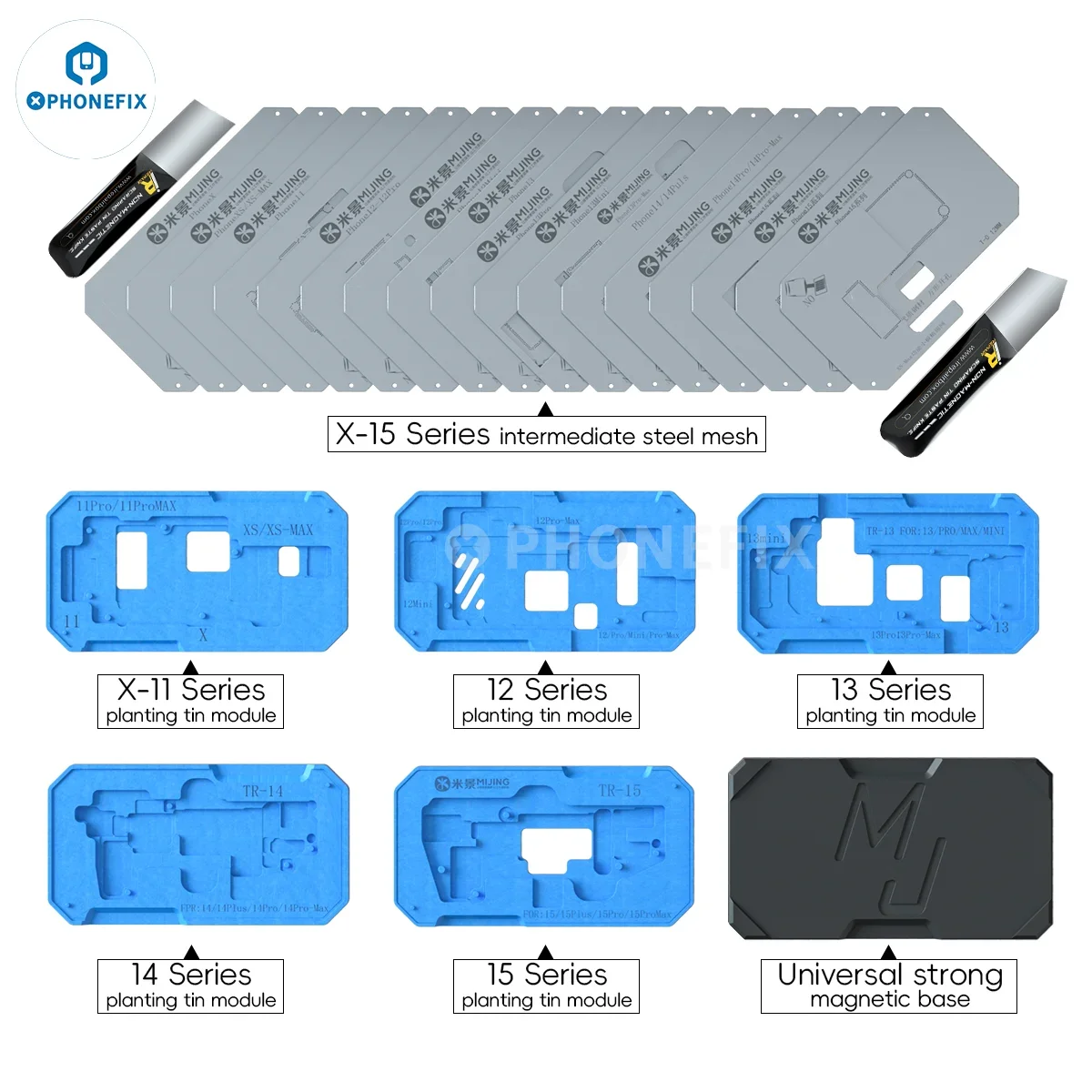 MJ Z20 Pro 25 in1 Soldering Fixture BGA Reballing Stencil Middle Layer Motherboard Planting Tin Template for iPhone X-16 Pro Max