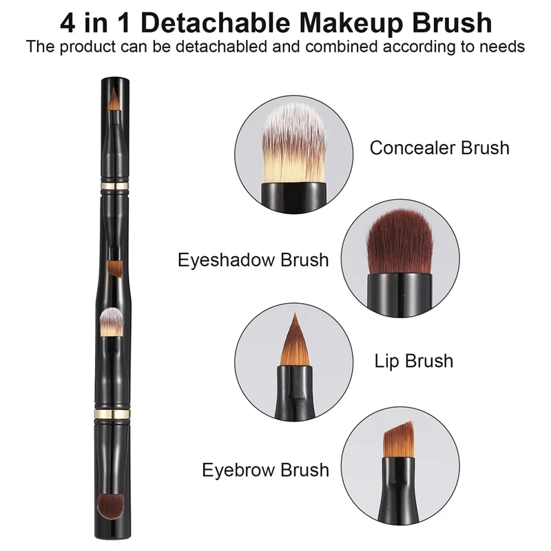 4 In 1 Double Ended Makeup Brush Detachable Travel Lip Brush Eyebrow Eyeshadow Concealer Brushes Multi-functional Makeup Brushes