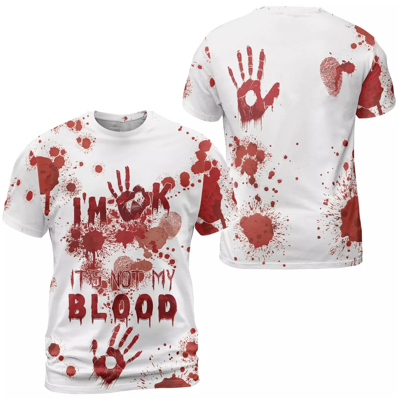 Halloween Horror Bloody T-Shirts I'm Fine 3D Print Men Women Short Sleeve T Shirt Harajuku Y2k Tops Tees Unisex Kids Clothing