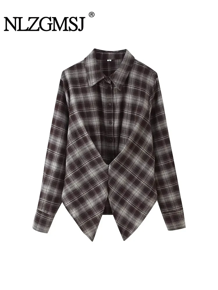 

NLZGMSJ Chic Plaid Women Shirt Fashion 2025 Autumn Long Sleeve VIntage Casual Blouse Streetwear Design Top