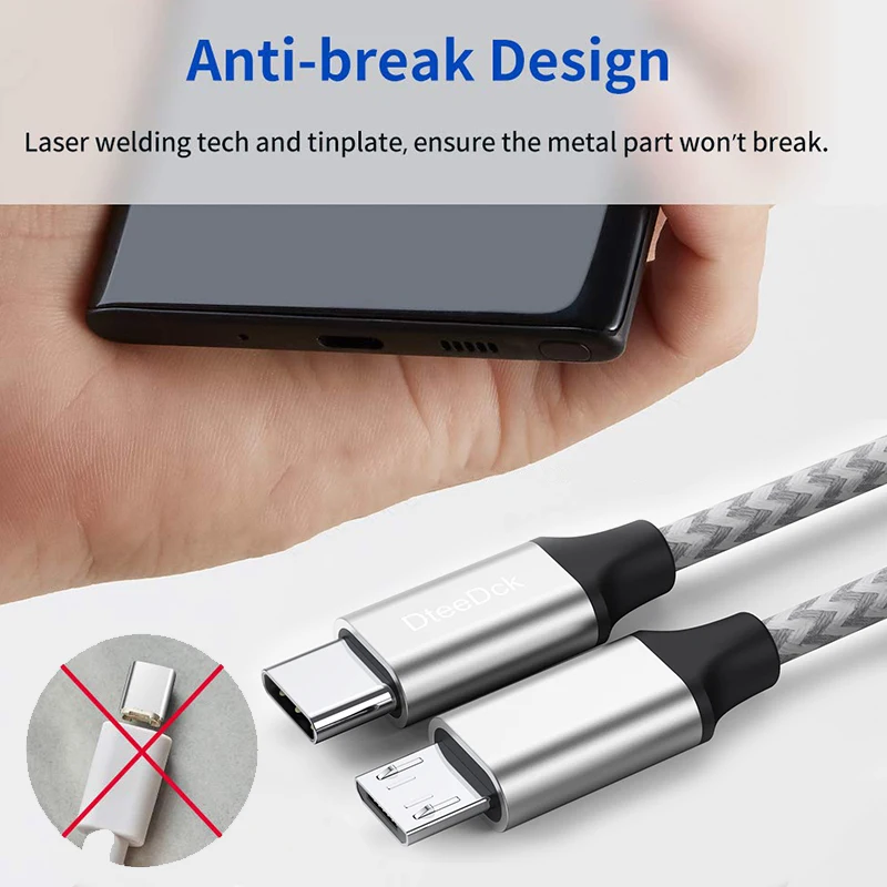 DeetDck USB C to Micro USB Cable Nylon Braided usb micro male to usb c male metal Compatible Macbook Pro with Galaxy S7/S6