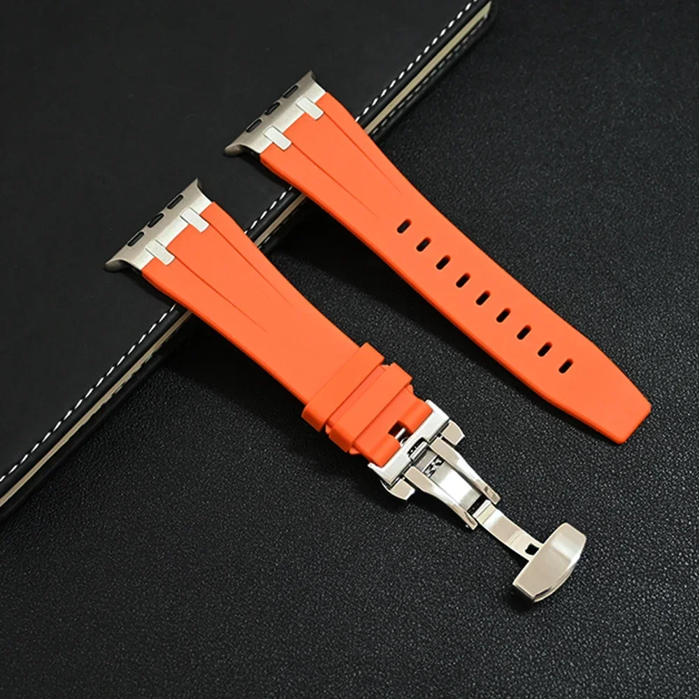 Band+box for Apple Watch Series 9 Ultra 2 49mm 45mm 42mm 44mm Butterfly Clasp Strap for IWatch 8 7 Se 6 5 4 3 Silicone Bracelet