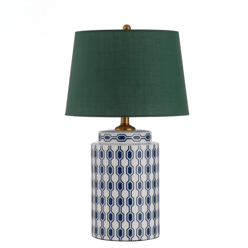 

American ceramic desk lamp blue modern bedroom living room bedside lamp hotel model room desk lamp
