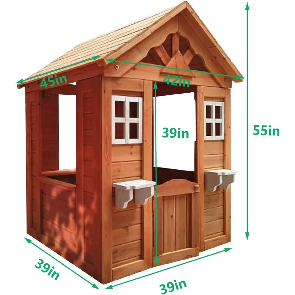 Playhouses, All Outdoor Wooden Playhouse, Outdoor Garden Games Cottage Playhouse,Upper Deck Country Style,Windows & Planter Box