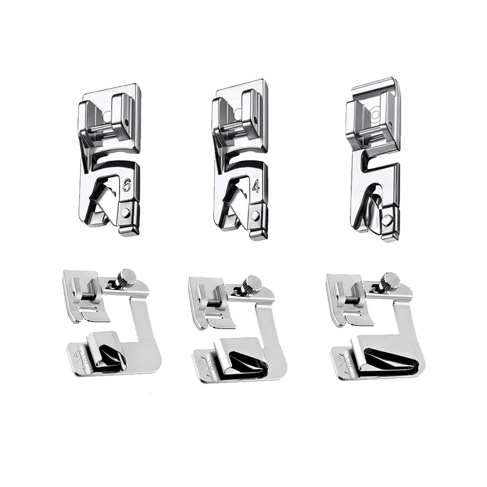 Conjunto de calcador de máquina, 4/8 "6/8" 8/8 "3mm 4mm 6mm, pés de crimpagem de bainha rolada para máquinas de costura de haste baixa artesanato