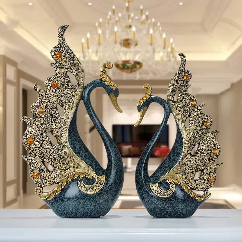 

Fengshui Wedding Gifts Resin Couple Swan Ornaments Home Room TV Cabinet Desktop Figurines Decor Crafts Office Statue Accessories