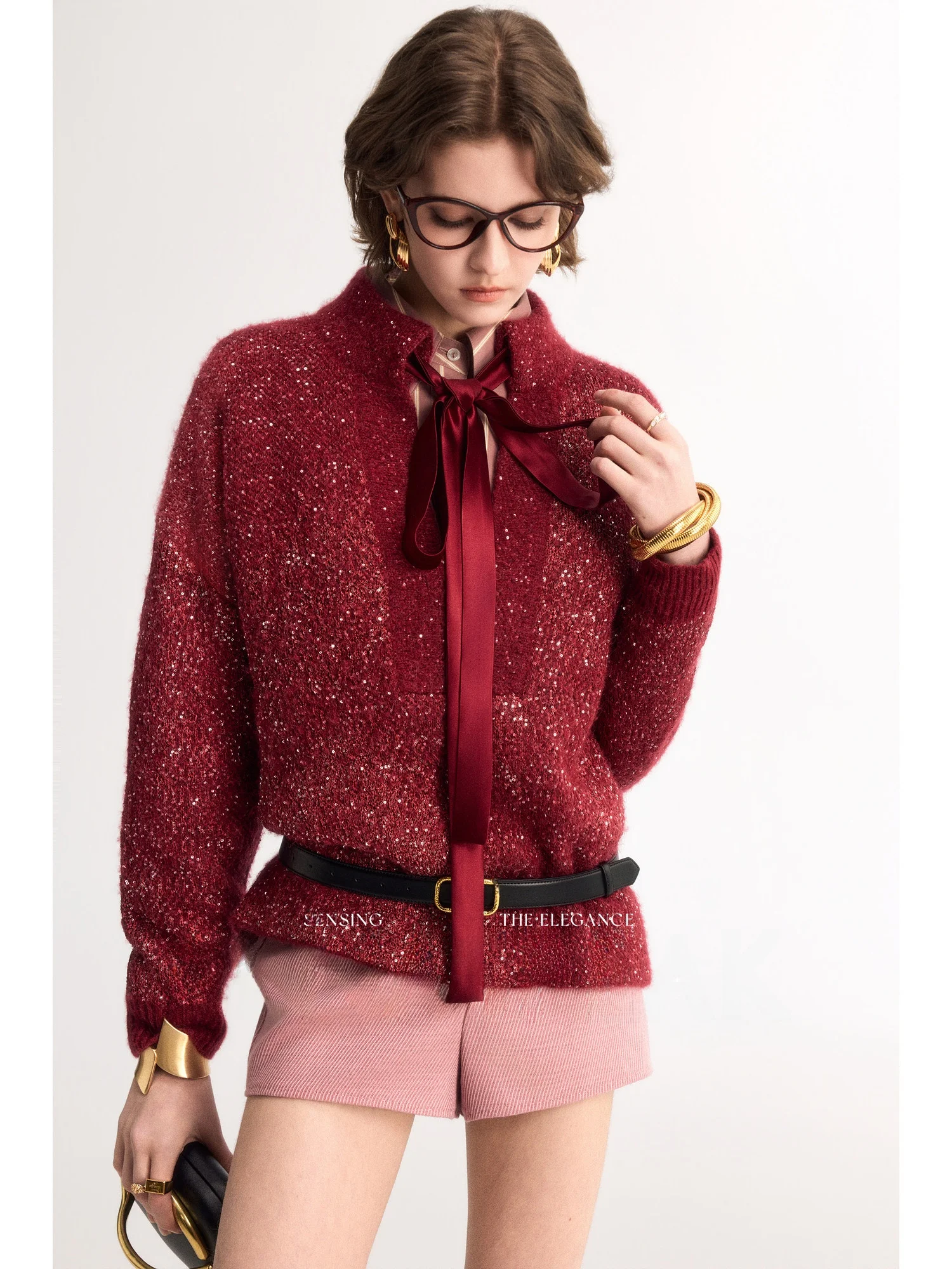 

Свитер Annaspeak New Year's Faion из шерсти перуанской альпаки с блестящими бусинами, красный, свободного кроя, длинный рукав...