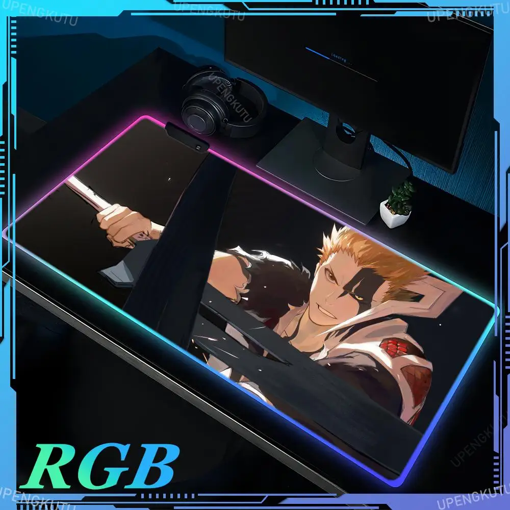 BLEACH Ichigo Anime RGB Pc Gamer Keyboard Mouse Pad XXXL 900x400mm LED Glowing Mouse Mats Rubber Gaming Computer Mausepad