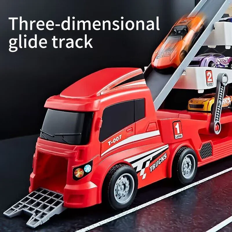 Children Educational Alloy Storage Container Engineering Truck Deformation Big Truck Track Catapult Car kids Toys with 6 cars