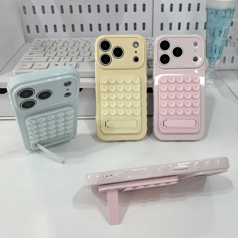 Luxuriöse Handyhülle in Bonbonfarben mit Saugnapf und Klappständer für iPhone 18 17 Pro 16 15 14 13 12 11 Pro Max 16 Plus, stoßfeste Abdeckung – Detail 2