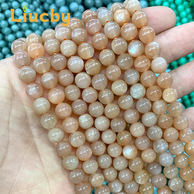 Natural Peach Sunstone Round Yellow Beads Handmade For Jewelry Making DIY Charm Bracelet Necklace 15
