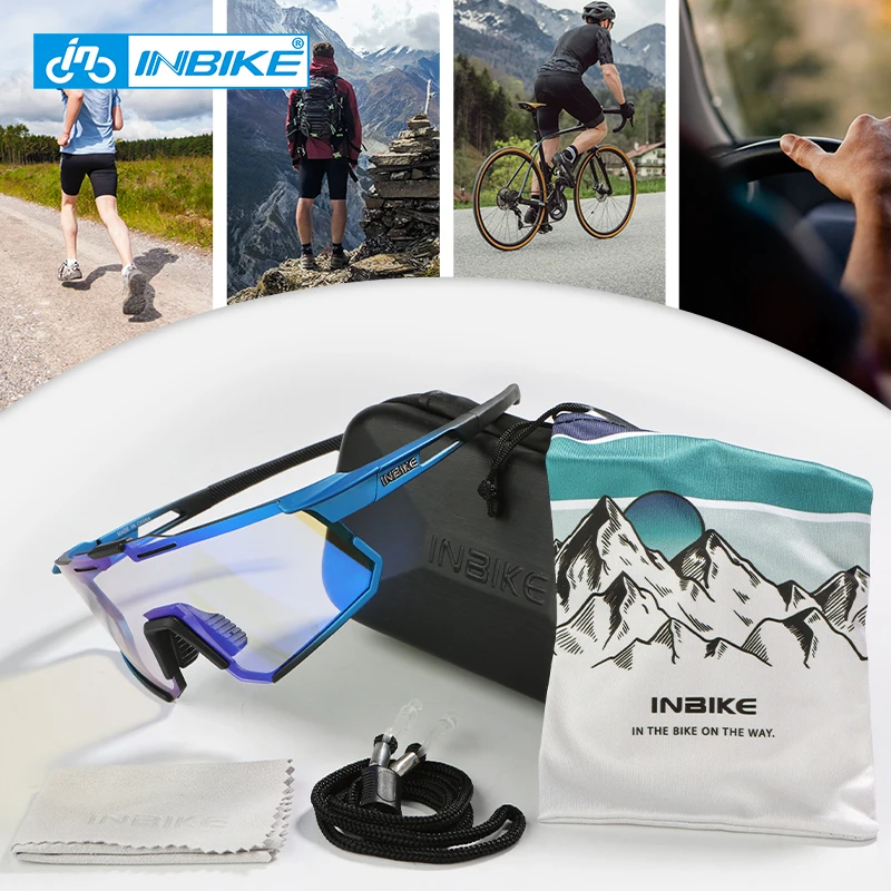 INBIKE Photochromic Cycling Sunglasses Professional Road Bike Riding Glasses for Men Bicycle Windproof Sand Goggles Bike Eyewear