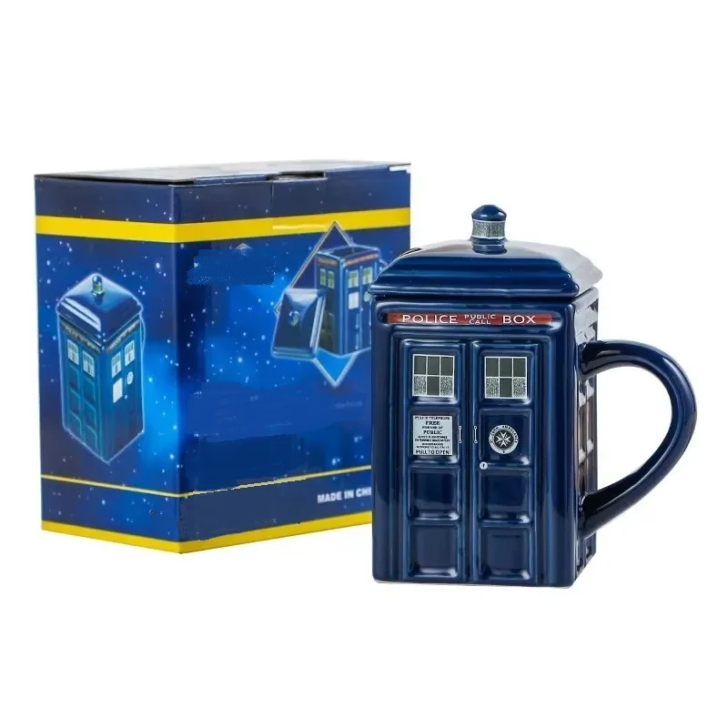 Creative Police Box Mug Funny Ceramic Coffee Tea Cup With Spoon Gift Box In Blue and Milk Drinks Breakfast Cup