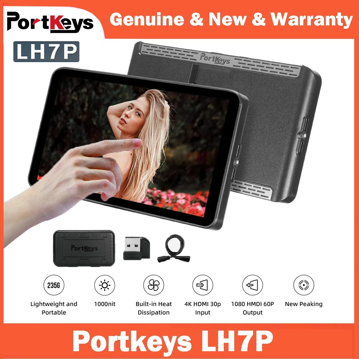 【KR&MX】Portkeys LH7P 7″ 1000nit Brightness Touch Screen Monitor Built-in Bluetooth Wireless Module 4K HDMI 3D LUT for Cameras