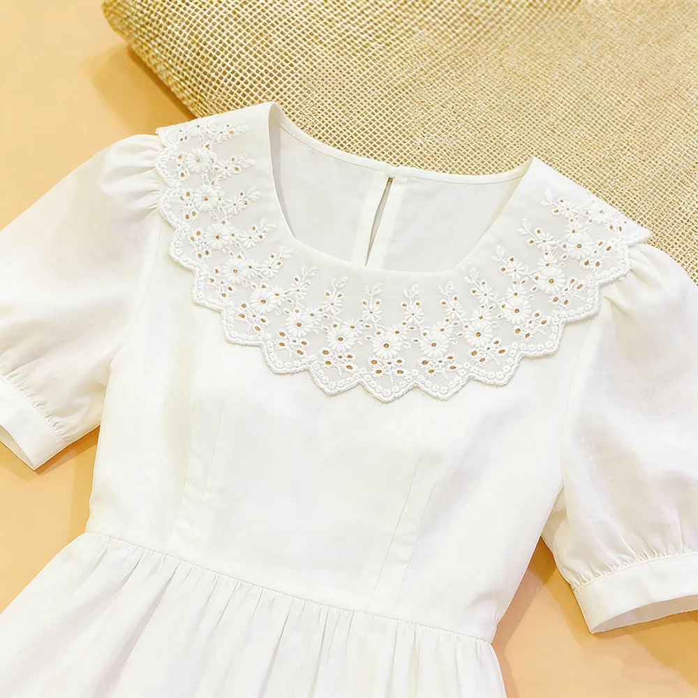 1Y White Cotton embroidery Lace Fabric DIY Trims Warp Knitting Sewing Accessories