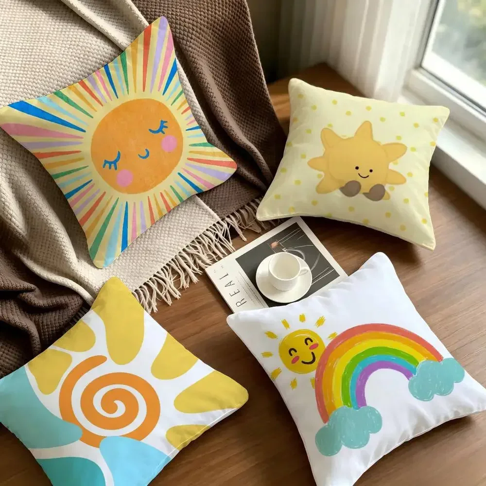 Cartoon rainbow Smiling sun Pillow Cover Soft Decor Throw Pillow Case 45x45cm Couch Home Decor for Living Room Sofa Party Gift